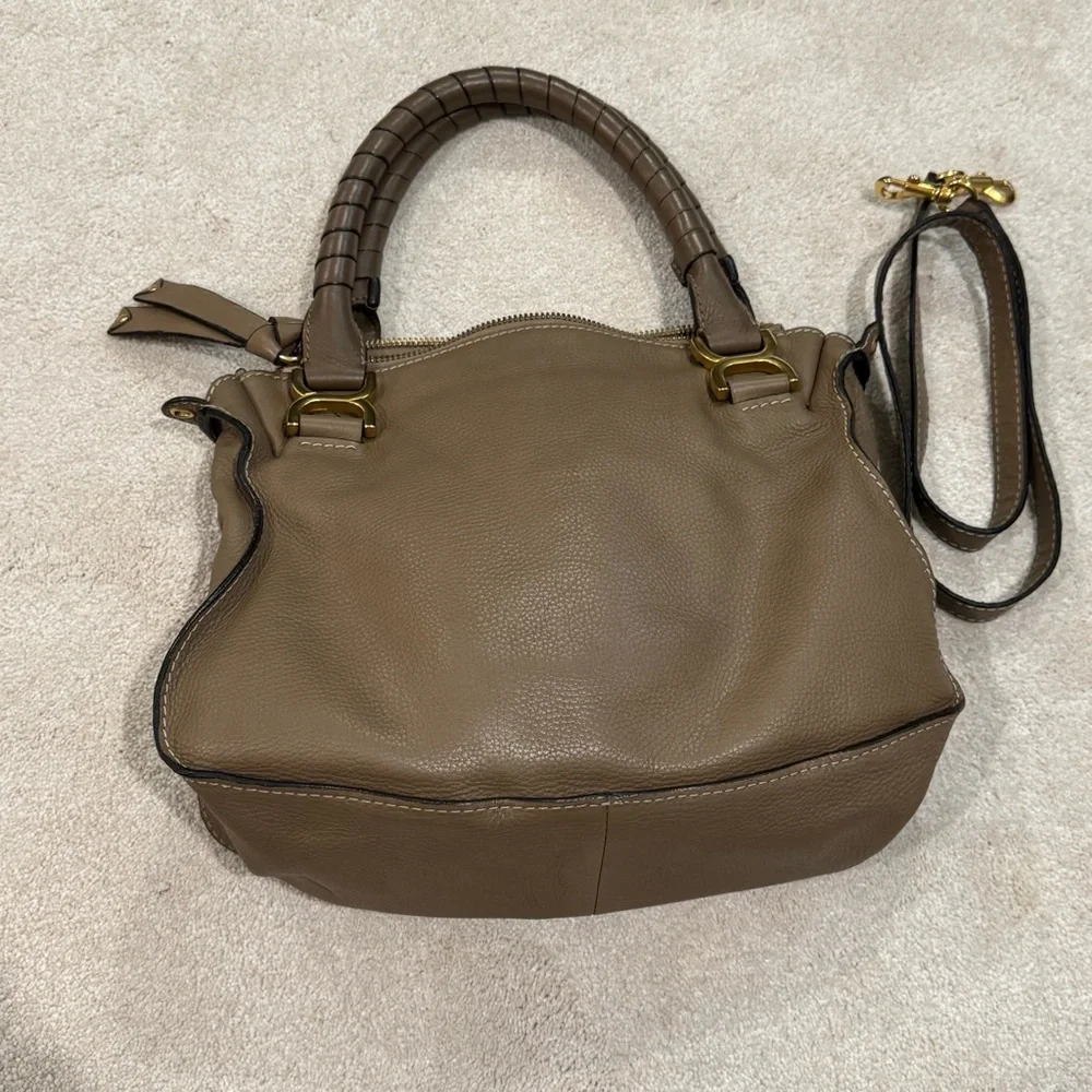 Chloe Medium Marcie double carry handbag purse in nut leather brown taupe - Picture 3 of 17